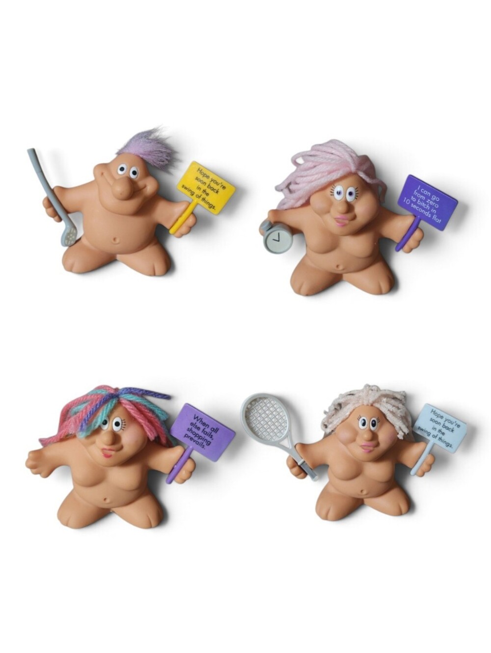 4 Vintage 1990s Russ Berrie & Co. "The Naked Truth" Dolls